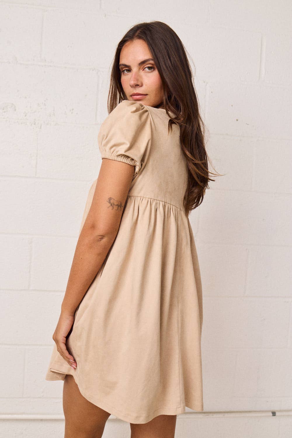 Puff Sleeve Babydoll Dress w/Bow